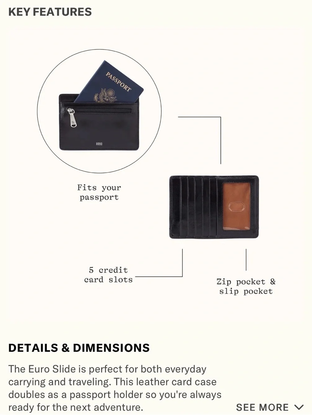 Hobo euro slide wallet in truffle polished leather